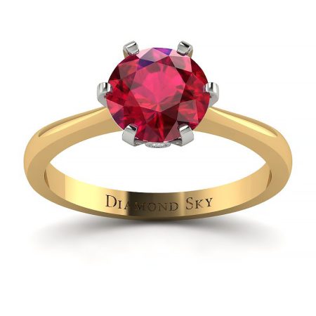 Szlachetny urok - Klasyczny pierścionek z żółtego i białego złota z rubinem 1.00ct