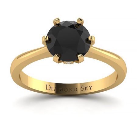 Szlachetny urok - Klasyczny pierścionek z żółtego złota z czarnym diamentem 1.00ct