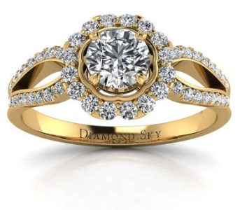 Dostojne piękno - Pierścionek zaręczynowy żółte złoto 585, diamenty Vs2/G