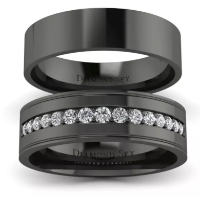 Piękno w klasyce - Płaskie obrączki Diamond Sky z czarnego złota z diamentami