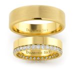 Diamentowe dopasowanie - Obrączki ślubne z żółtego złota z diamentami
