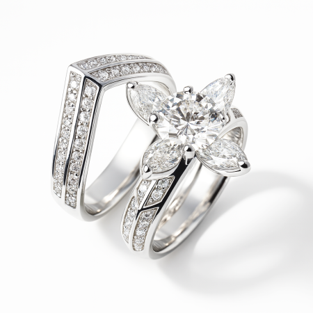 Diamentowa gwiazda - Pierścionek z białego złota z diamentami