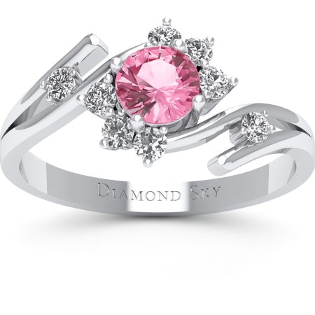 Kwiat piękna - Pierścionek zaręczynowy Diamond Sky z białego złota z różowym szafirem oraz diamentami 750