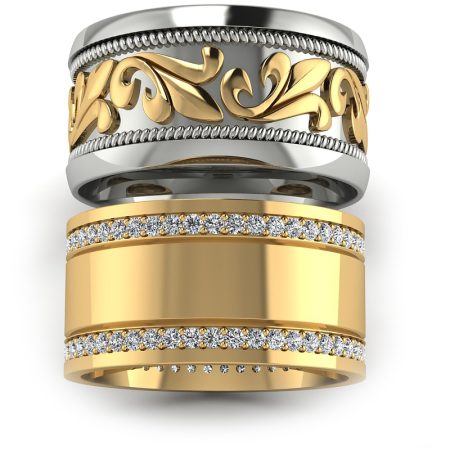 Fantazja ornamentu z Diamentami - Obrączki Diamond Sky, dwukolorowe złoto