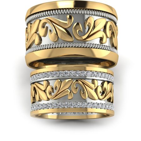 Fantazja ornamentu z Diamentami - Obrączki Diamond Sky, dwukolorowe złoto
