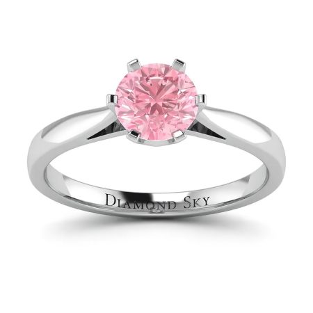 Diamentowy urok - Pierścionek zaręczynowy, białe złoto 750, różowy brylant