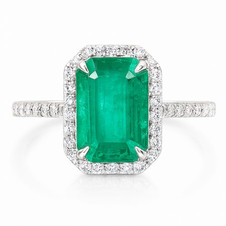 The Magic Of Love - Pierścionek zaręczynowy z białego złota ze szmaragdem 2.86 ct i brylantami