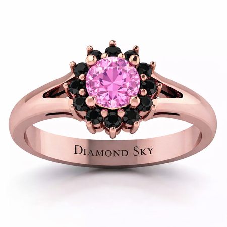 Wiosenny urok - Pierścionek zaręczynowy z różowego złota z różowym szafirem i czarnymi diamentami
