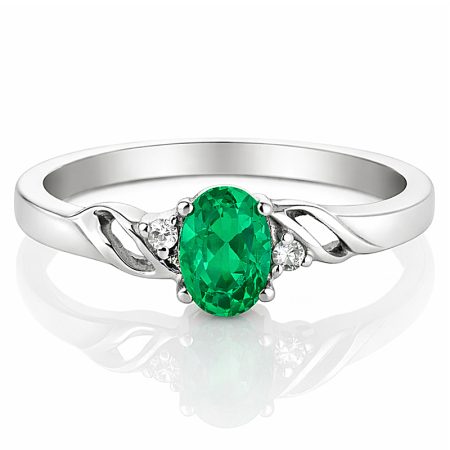 Złota Aura - Pierścionek zaręczynowy, białe złoto, szmaragd, diamenty