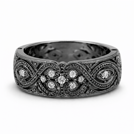 Blask serca - Obrączka - pierścionek z czarnego złota złota, diamenty,