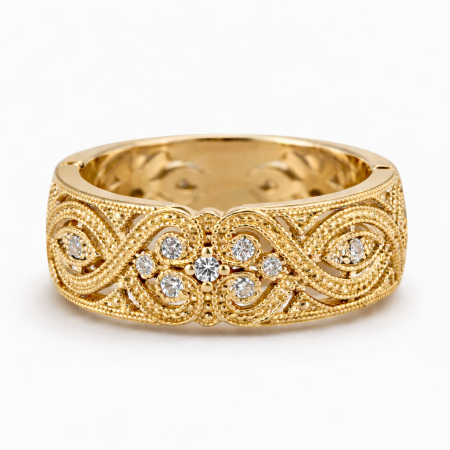 Blask serca - Obrączka - pierścionek z żółtego złota, diamenty