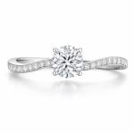 Subtelna fala - Pierścionek z białego złota z diamentami