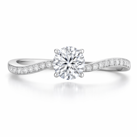 Subtelna fala - Pierścionek z białego złota z diamentami