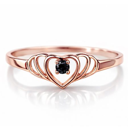Szept serca - Pierścionek zaręczynowy z różowego złota z czarnym diamentem
