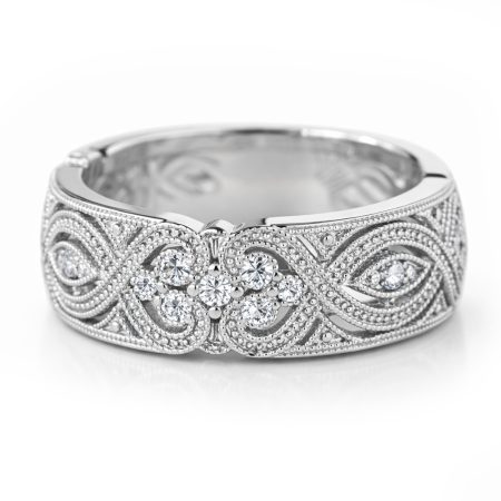 Blask serca - Obrączka - pierścionek z białego złota, diamenty,