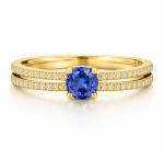 Podwójna Linia Światła - Pierścionek z żółtego złota z szafirem i diamentami