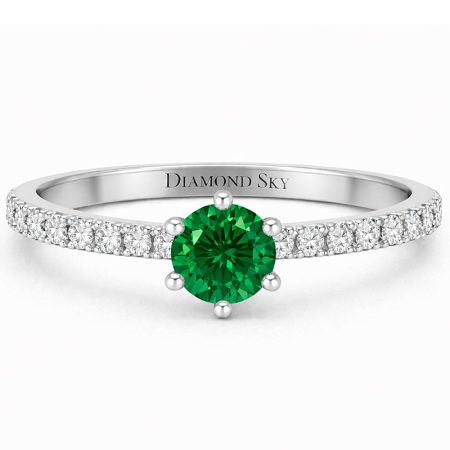 Lśniąca linia - Pierścionek zaręczynowy z białego złota ze szmaragdem i diamentami