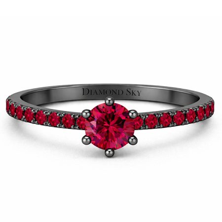 Lśniąca linia - Pierścionek zaręczynowy z czarnego złota z rubinami