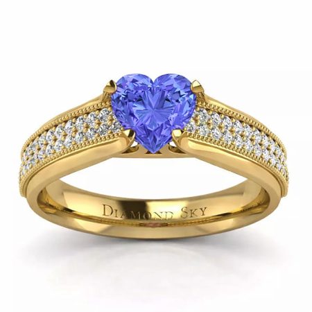 Tanzanitowe serce - Pierścionek zaręczynowy Diamond Sky, żółte złoto, tanzanit, diamenty