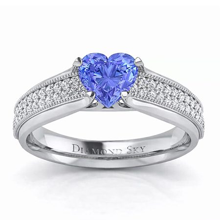Tanzanitowe serce - Pierścionek zaręczynowy Diamond Sky, białe złoto, tanzanit, diamenty
