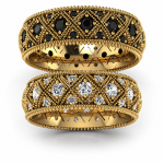 Obrączki ślubne z brylantami – żółte złoto 585, ornament | Piękno Ornamentu