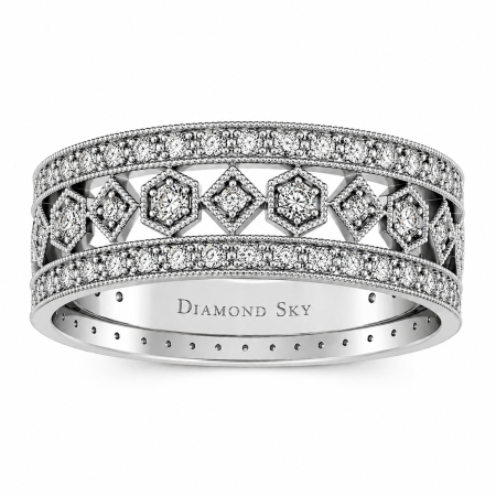 Pierścionek obrączka z białego złota z diamentami –  Imperial Geometry