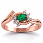 Księżycowa łza - Pierścionek zaręczynowy, szmaragd, różowe złoto, diamenty Si1/H