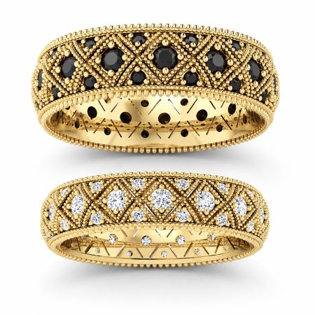 Obrączki ślubne z brylantami – żółte złoto 585, ornament | Piękno Ornamentu Diamond Sky