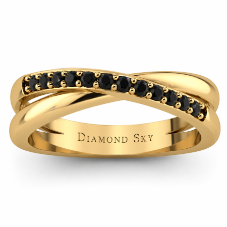 Diamentowa Fala – obrączka w żółtym złocie z czarnymi diamentami
