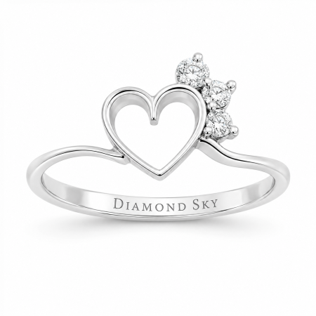 Pierścionek w kształcie serca z białego złota z diamentami Diamond Sky - Harmonia Miłości